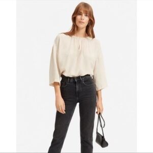 EVERLANE Size 6 Cream The Shirred Cupro Blouse Tan Semi sheer